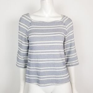 Postmark Anthropologie Size XS Blue & White Striped Textured Flare Sleeve Top